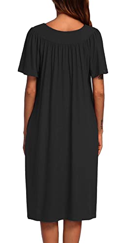 Ekouaer Women's House Dress with Pockets - color: Black, size: Small