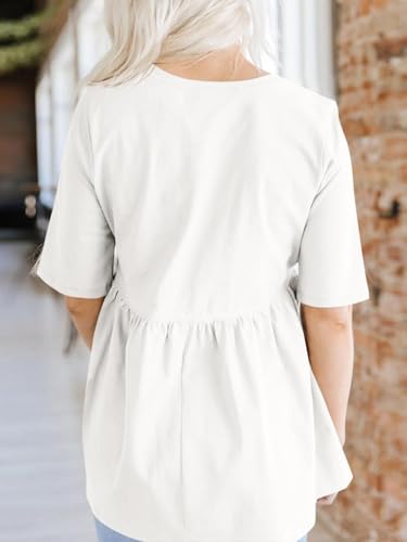 Cicy Bell Womens Babydoll Tops Plus Size Tunic Summer Flowy Peplum Shirts - color: White, size: X-Large