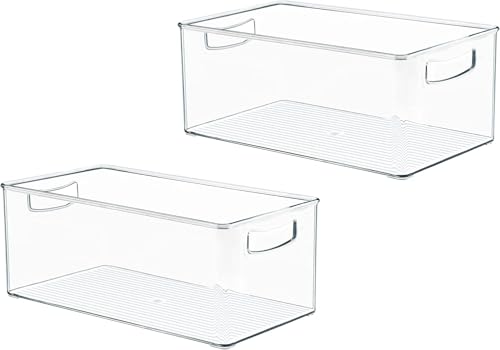 Hudgan 2 Pack Deep Freezer Organizer Bins, Straight Side Stackable Chest Freezer Storage Bins, Pantry organizers and Storage, Food-Grade Plastic