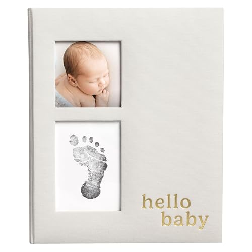 Pearhead Gray Linen Hello Baby Memory Book, Includes Clean-Touch Ink Pad - color: Gray Linen Baby Book