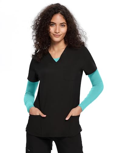 COZYFIT Underscrub Long Sleeve Women, Scrubs Undershirts, Crew Neck - color: Aqua Blue, size: Medium