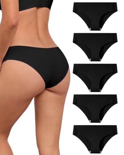 Ubras Seamless Underwear For Women, Bikini Underwear No Show Hipster Pack - color: Black (5 Pack), size: Medium