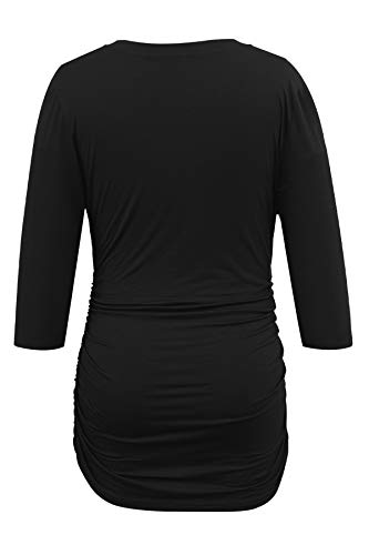 Smallshow Women's Maternity Tunic Shirts 3/4 Sleeve Ruched Pregnancy Tops - color: Navy-black-grey(3 Pack), size: Medium