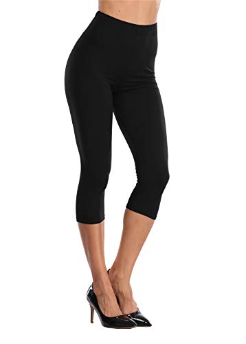 Kotii Women's Soft Capri Leggings 3/4 Cropped Leggings High Waisted Capris Tights - color: Black(2 Pack), size: One Size