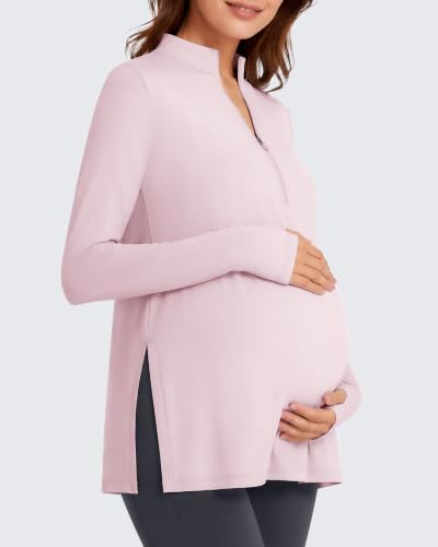 G4Free Lightbreeze Maternity Shirts Long Sleeve Half Zip Mock Neck Yoga - color: Light Pink, size: Medium