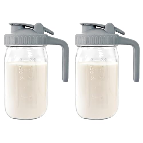 JunVpic Breast Milk Pitcher, 32 oz Wide Mouth Glass Mason Jar with Lid - color: Gray, size: 32 Ounces