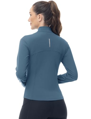 Gopune Women's Workout Athletic Jacket Lightweight Zip Up Yoga Slim Fit Tops with Pockets - color: Grey Blue, size: X-Large