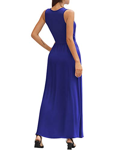 LILBETTER Women Sleeveless Deep V Neck Loose Plain Long Maxi Casual Dress - color: 01 Royal Blue, size: Large