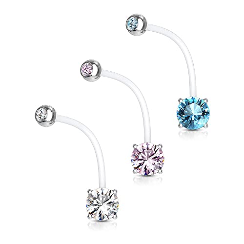 Pierced Owl - Double Jeweled Prong Set Round CZ Crystal Pregnancy Maternity Bioflex Belly Button Navel Ring - style: Aqua