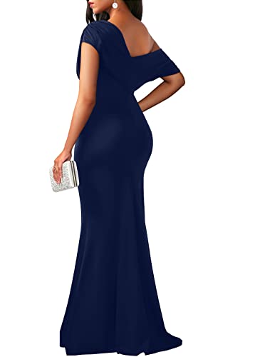 YMDUCH Women's Sleeveless Off Shoulder Long Formal Party Dress - color: Navy, size: Large