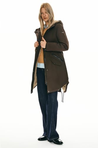 Orolay Women's Thicken Fleece Lined Parka Winter Coat Hooded Jacket with Pockets - color: Brown, size: Medium