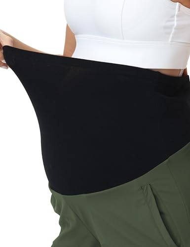 Foucome Women's Maternity Cargo Joggers with 4 Zipper Pockets - color: Army Green, size: X-Large