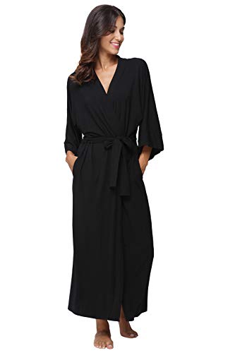 Women's Soft Robes Long Bath Robes Full Length Kimonos Sleepwear Dressing Gown,Solid Color - color: Black, size: 2X