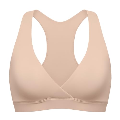 MOMANDA Crossover Nursing Bras for Breastfeeding - color: Wheat Beige, size: X-Large
