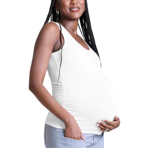 Motherhood Maternity Women's Side Ruched Scoop Neck Pregnancy Tank Top - color: Bright White, size: X-Small