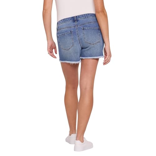 Motherhood Maternity Women's Under the Belly Cutoff Denim Pregnancy Shorts with Side Elastic Panel Insets - color: Beth Medium Wash, size: X-Large