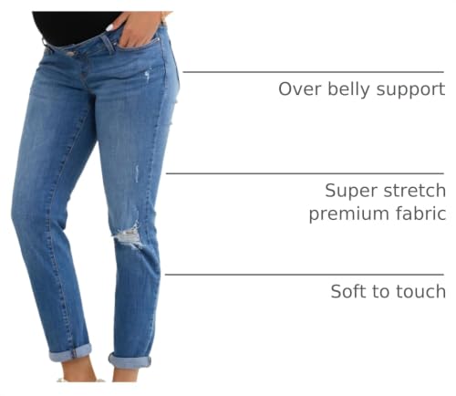 Women's Maternity Jeans Boyfriend Jean Over Belly Pregnancy Pants - color: Blue, size: 3X-Large