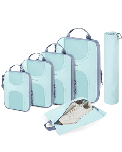 BAGSMART 6 Set Compression Packing Cubes, Travel Luggage Organizer Bags - color: 06-Sky Blue