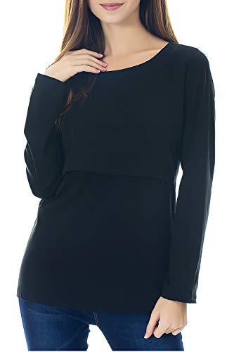 Smallshow Women's Nursing Tops Long Sleeve Breastfeeding Shirts 3 Packs - color: Black-brown-light Grey(3 Packs), size: Small