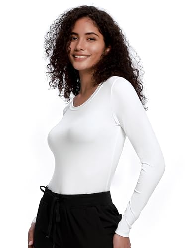 COZYFIT 2 Pack Underscrub Long Sleeve Women, Scrubs Undershirts, Crew Neck - color: White/White, size: XX-Small