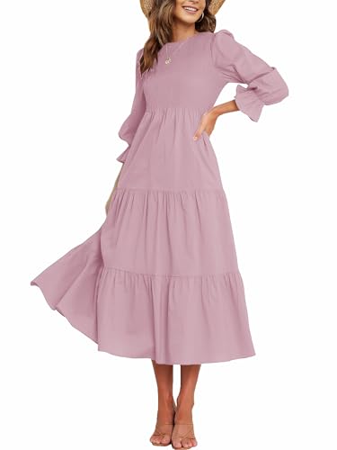 CzzzyL Women's Nursing Dress Smocked Bodice Ruched Midi with Pockets - color: Pink, size: Medium