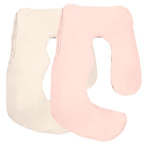 Maternity Pillow Cover ONLY Compatible with Momcozy Pregnancy Pillow (2 Pack Covers-Pillow NOT Included) - color: Oat&blush