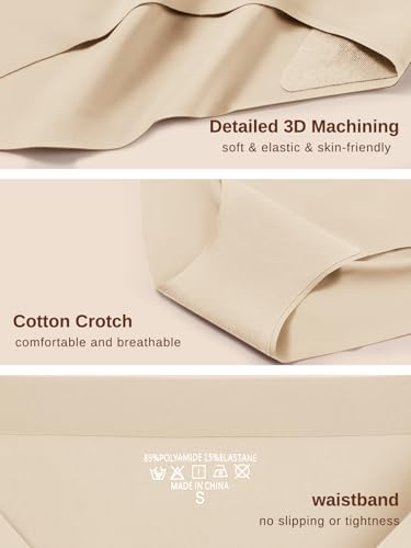 AIVEITE Seamless High Waisted Panties No Show Brief Underwear Women 6 Pack - color: Beige, size: Small