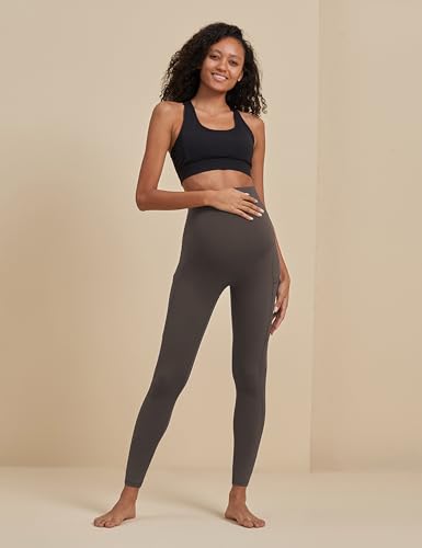 POSHDIVAH Maternity Workout Leggings Pregnancy Yoga Pants Pockets - color: Brown, size: XX-Large