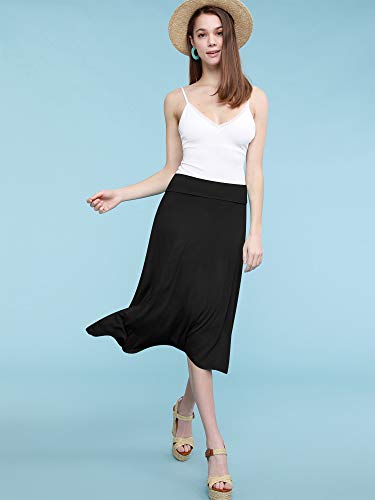 Lock and Love Women's Solid Ombre Lightweight Flare Midi Pull On Closure Skirt S-XXXL Plus Size - color: Wb1105_black, size: Medium