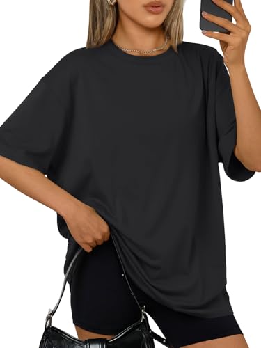 Trendy Queen Womens Oversized T-Shirts Short Sleeve Crew Neck Summer Tops - color: Black, size: XX-Large