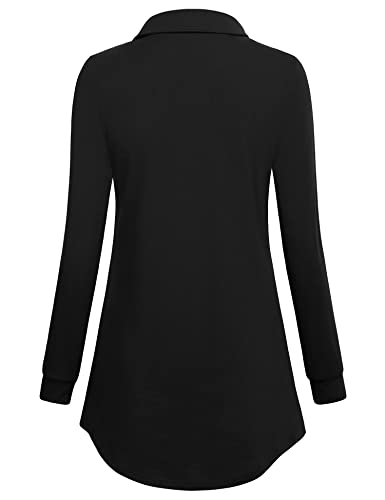 Gaharu Women's Swing Tunic Notch Collar Ladies Button Sweatshirt Long Sleeve Pullover Shirt Tops - color: Black, size: Medium
