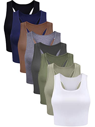 Geyoga 8 Pcs Crop Tank Top - color: Gray, Green, Navy, Black, Coffee, White, size: XX-Large