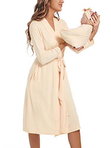 SUFEINI Maternity Robe with Matching Swaddle Blanket Set, Maternity Mommy Bathrobe Postpartum Robe Labor Gown - color: Aosa F06, size: X-Large