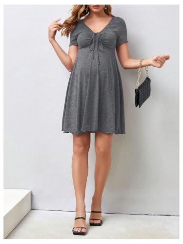 OYOANGLE Women's Maternity Tie Front V Neck Short Dresses - color: Dark Grey, size: X-Large