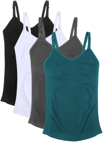 GXXGE 4Pack Women's Nursing Tank Top Cami Nursing Maternity Bra Breastfeeding Shirts with Adjustable Straps - color: Black Deepgrey White Green, size: Medium