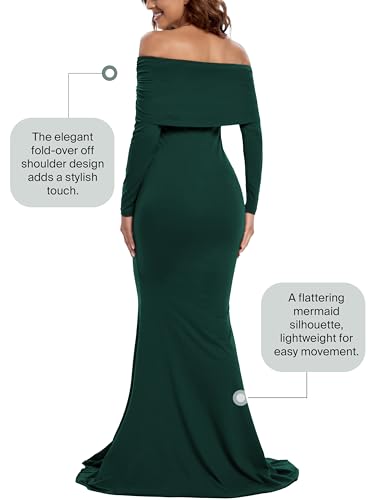 Glampunch Off Shoulder Maternity Dress for Photoshoot,Ruched Maternity Gown - color: Hunterbr, size: Large
