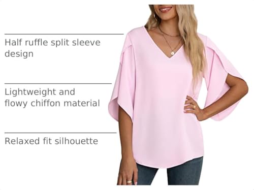 Jouica Women's 3/4 Ruffled Sleeve Blouses Summer Chiffon Casual Loose Tops - color: 01light Pink, size: Small