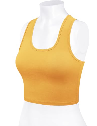 Women Sleeveless Racerback Crop Tank Top Cami Backless Scoopneck Shirts - color: 426-silk Mustard, size: Medium