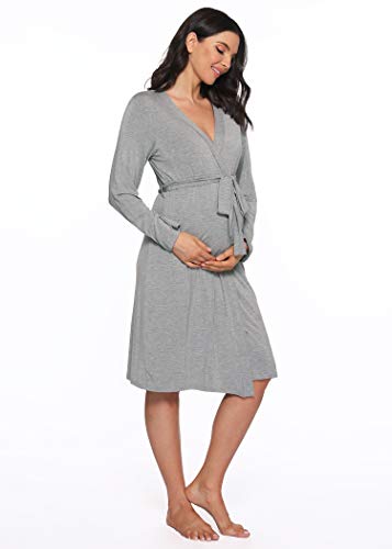 Latuza Women's Viscose Nursing Nightgown and Robe Set - color: Heather Gray, size: X-Large