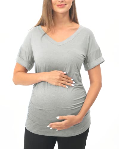 Rnxrbb 3 PCS Short Sleeve Maternity Shirts Summer Pregnancy Tops Clothes - color: 4-pink&black&gray, size: Small