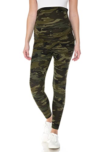 Leggings Depot Women's Over-Belly Maternity Leggings, Soft Yoga Tights - color: Camouflage Army, size: 1X