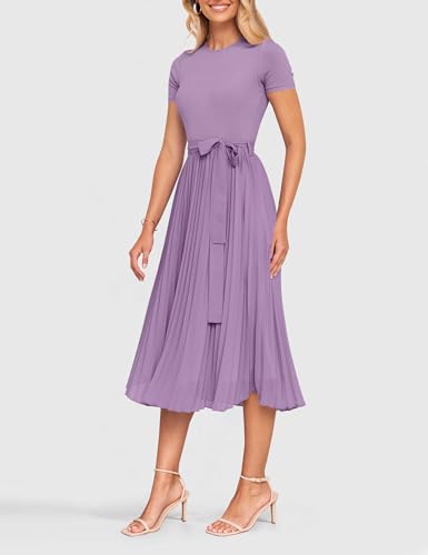 ZESICA Women's 2026 Summer Short Sleeve Knit Midi Dresses - color: Purple, size: Medium