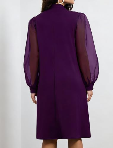 Ekaliy Women Bow Collar Shift A-Line Knee-Length Dress Church Cocktail Work - color: Purple, size: Medium