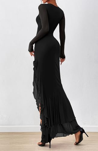 BTFBM Women's Maxi Dresses Fall 2026 Long Sleeve Wedding Guest Dress - color: Black, size: Large