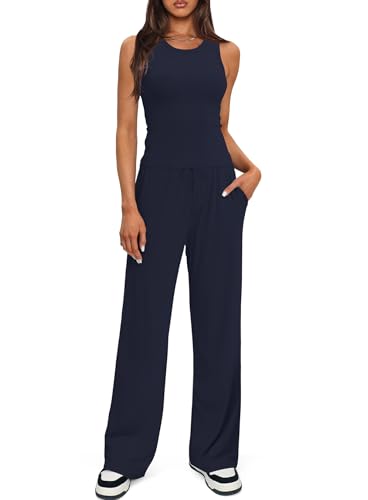 Darong Women's 2 Piece Summer Outfits Sleeveless Matching Lounge Sets - color: Dark Blue, size: X-Small