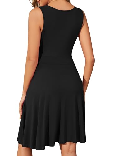 WEACZZY Women Summer V Neck Sleeveless Dress with Pockets Beach Sundress - color: Black, size: Medium