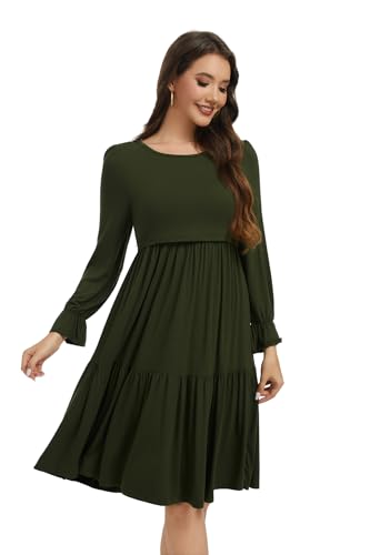 Smallshow Women's Ruffle Maternity Nursing Dress Long Sleeve - color: Army Green, size: XX-Large