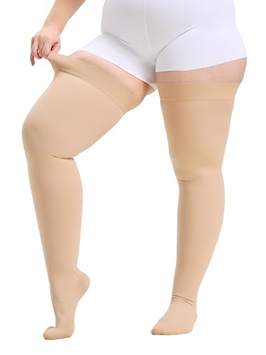 TOFLY Extra Wide Compression Socks Thigh High 20-30 mmHg Closed Toe Unisex - color: 20-30mmhg Close-toe Beige, size: 4X-Large (1 Pair)