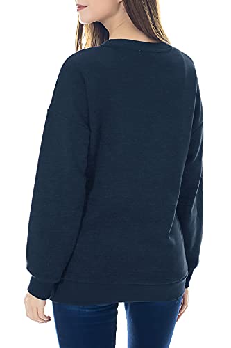 Smallshow Fleece Maternity Nursing Sweatshirt Long Sleeve Breastfeeding Tops - color: Denim Blue, size: Large