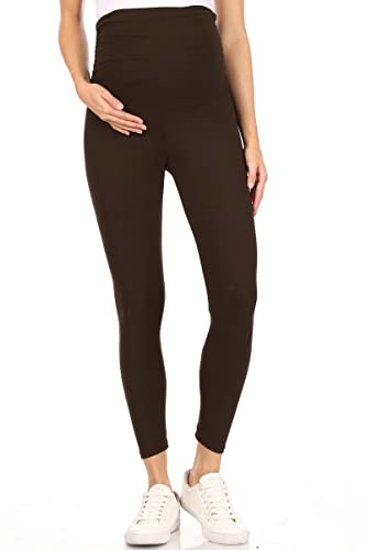 Leggings Depot Women's Over-Belly Maternity Leggings, Soft Yoga Tights - color: Brown, size: Medium